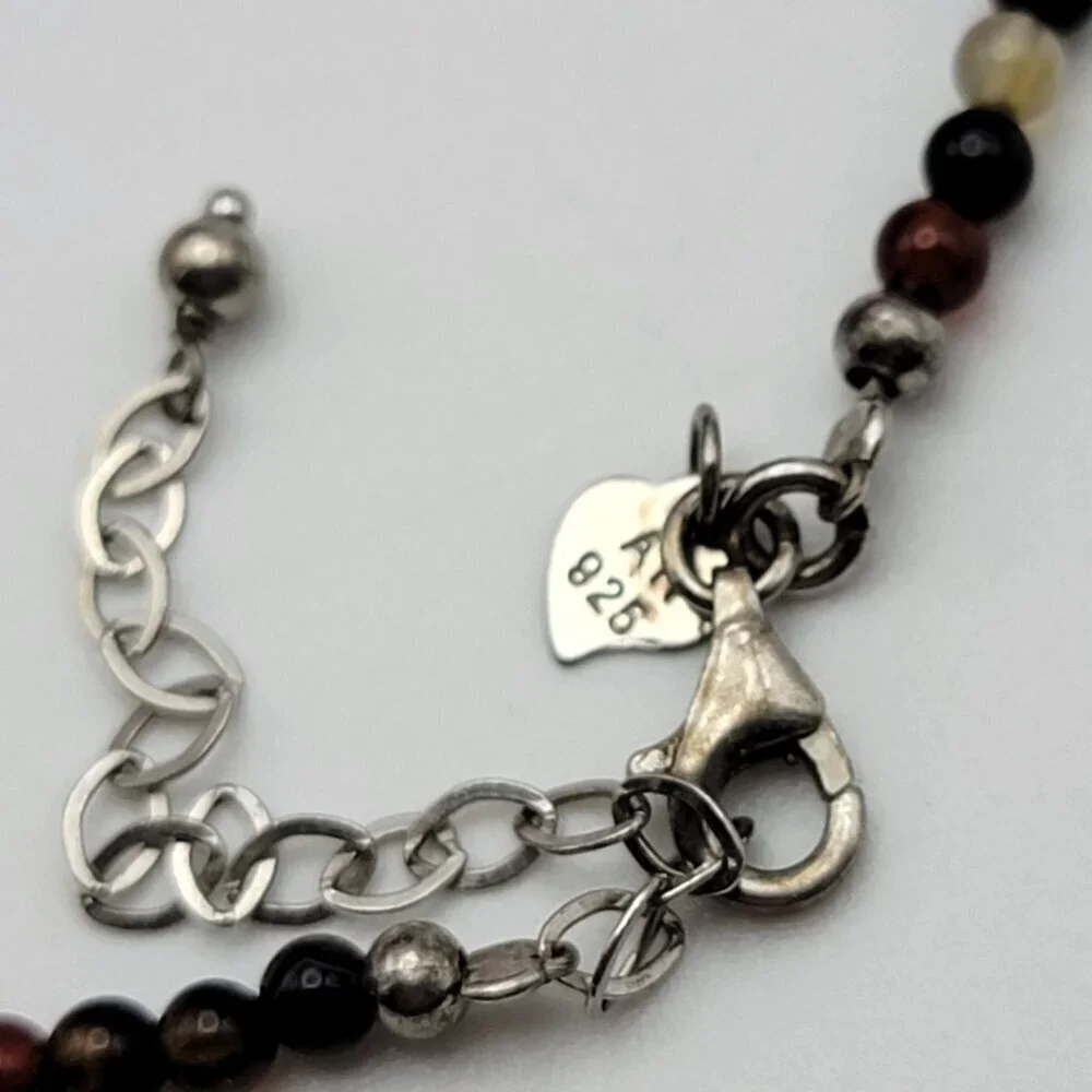 ATI 925 Sterling Silver PEACE SIGN Pendant Multicolor Glass Seed Bead Necklace